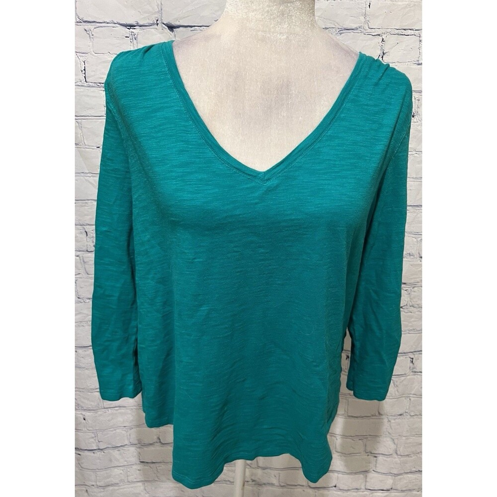 Chico's Teal Green 3/4 Sleeve Pullover V Neck Top Size 2/M/12